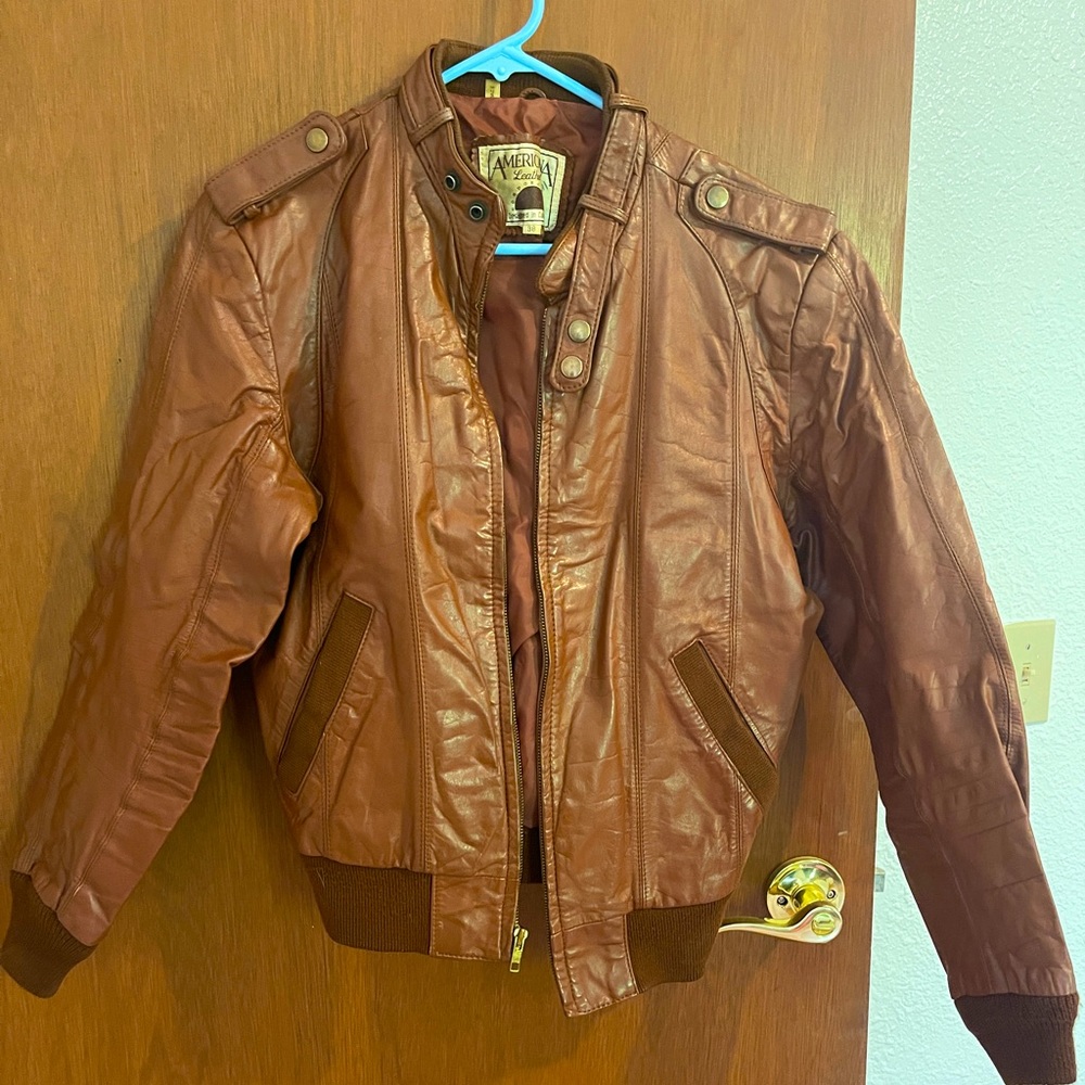 Genuine leather bomber jacket